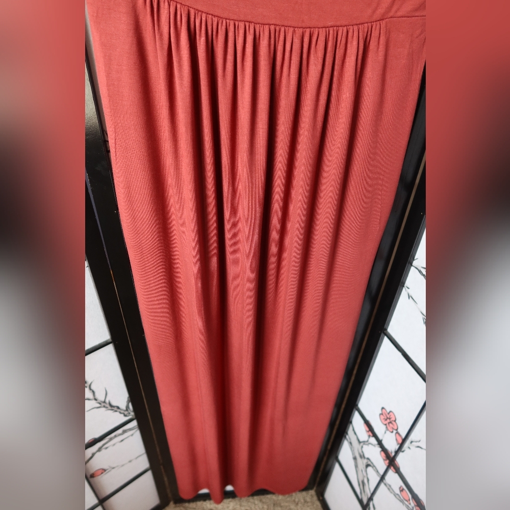 Daily Ritual Salmon Color Red Pink Ruched Prairie Maxi Sundress Size Medium - Picture 7 of 11